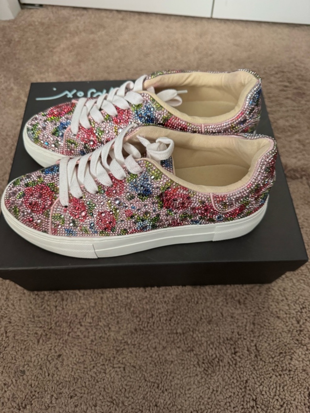 Betsey Johnson Pink Multi Floral Crystal Lace-Up Sneakers